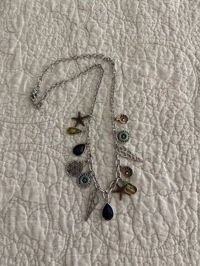 Lucky Brand Silver Sea Charm Necklace with Blue and Green Accents